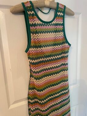 Miken Multicolor Chevron Open-Knit Beach cover up— Teal, Lavender, Green, Cream